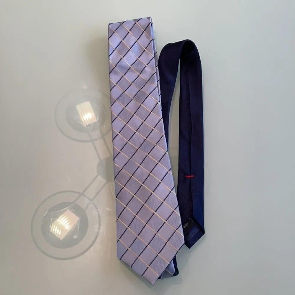 Tommy Hilfiger tie light blue navy gold check 100% silk 3.25 inches wide